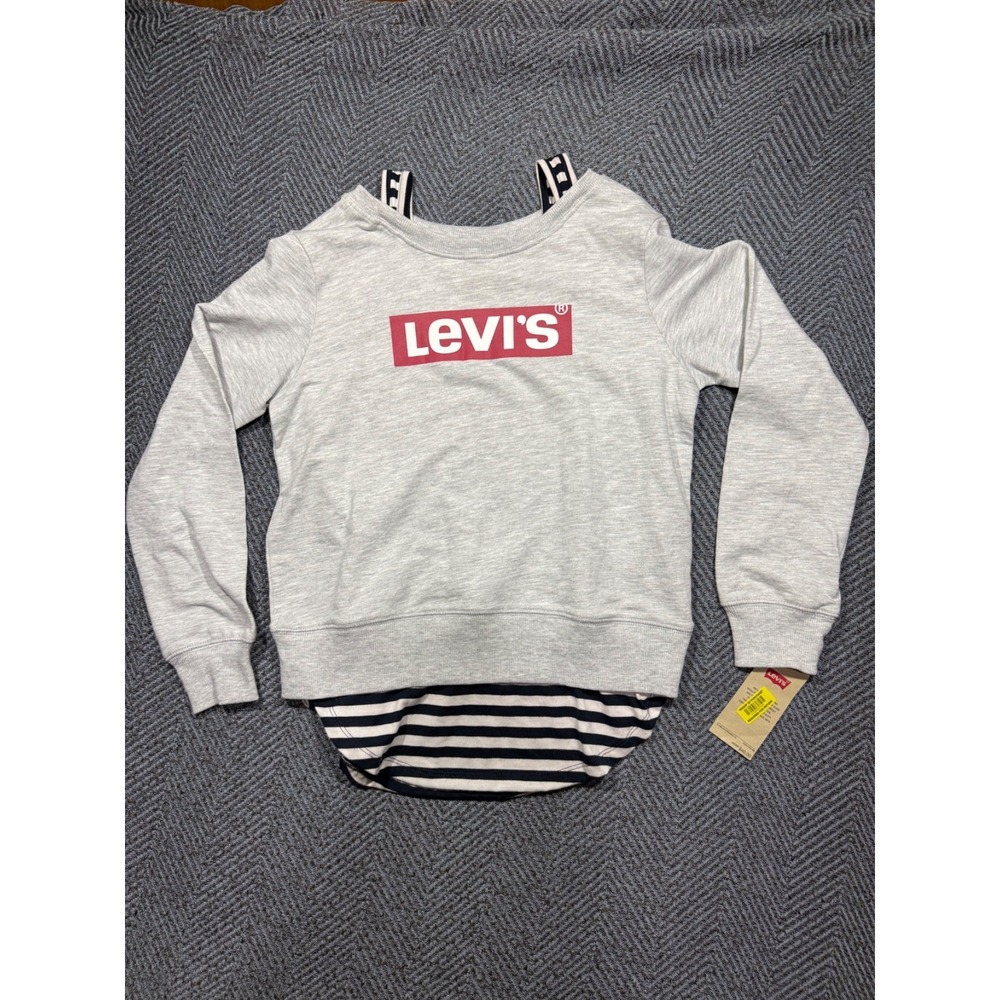 NWT LEVI'S Long Sleeve Shirt Sewn in Tank Top Straps 2 in 1 Girls Large 12-13yrs